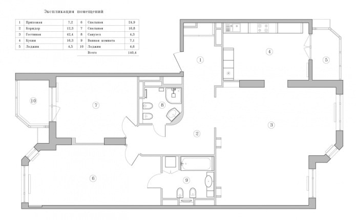 план на апартамент 137 кв. m след реконструкция