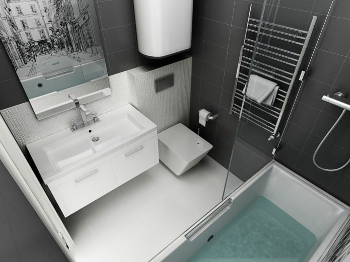 vannas istabas dizains studijas tipa dzīvoklī 45 kv. m.