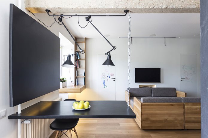 virtuvė-svetainė projektuojant trijų kambarių butą 80 kv. m.