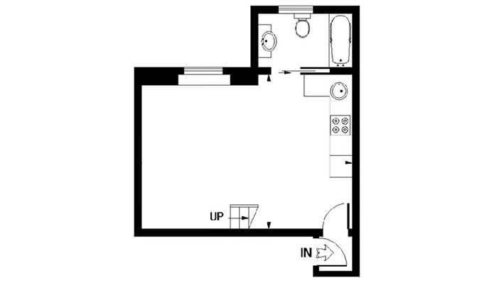 studio-indeling met een tweede verdieping
