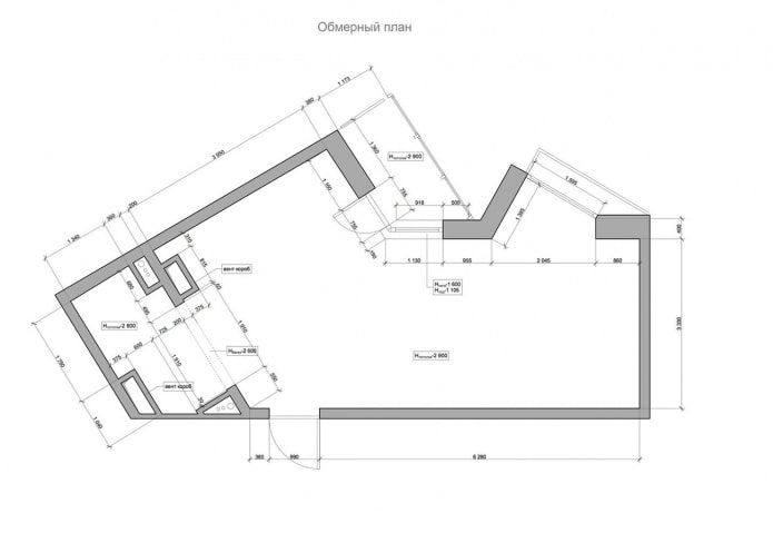 rancangan pengukuran untuk sebuah apartmen seluas 41 sq. m.