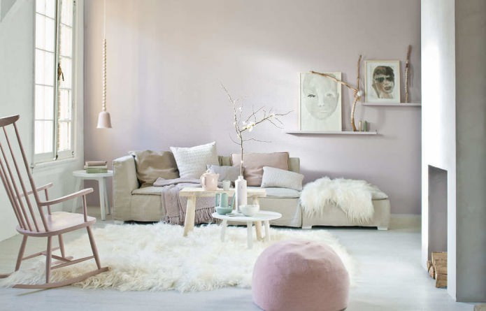 ruang tamu dengan warna pastel