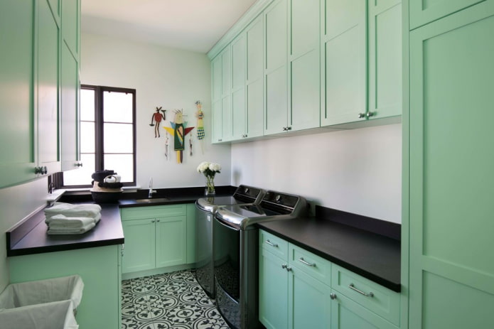 nhà bếp màu xanh lá cây pastel