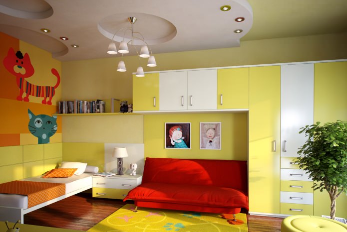 Cameră pentru copii în tonuri galbene