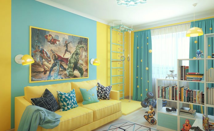 cameră galbenă pentru copii