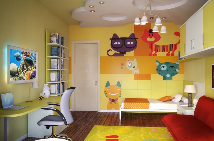 Cameră pentru copii în tonuri galbene