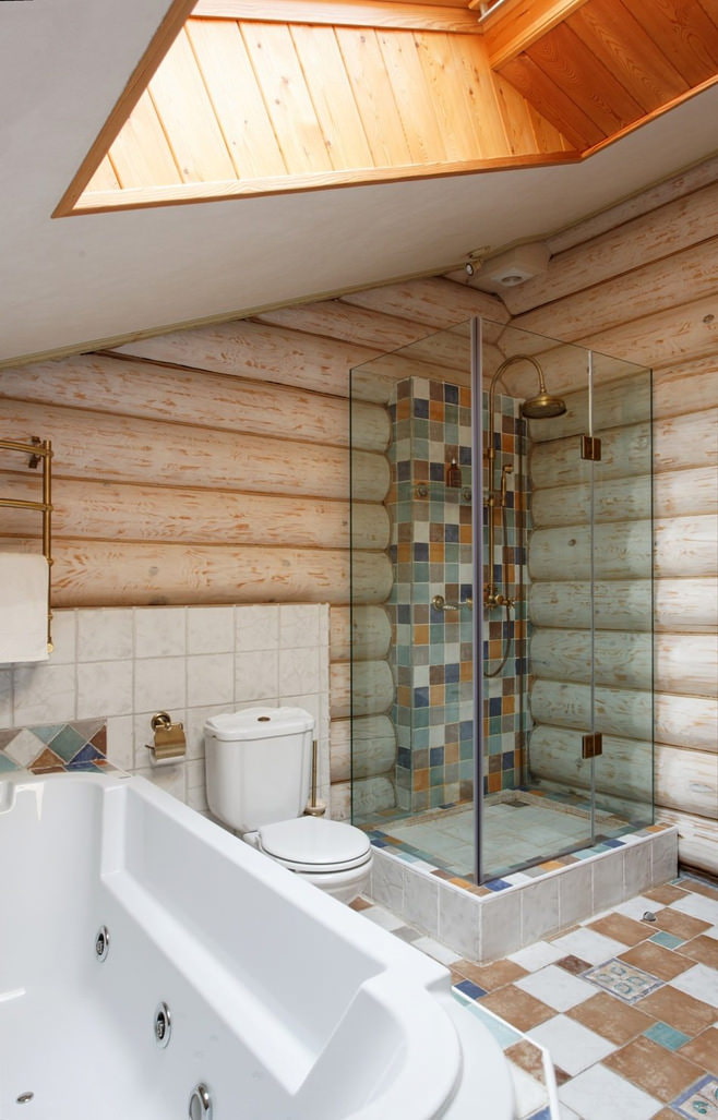 łazienka w drewnianym domu