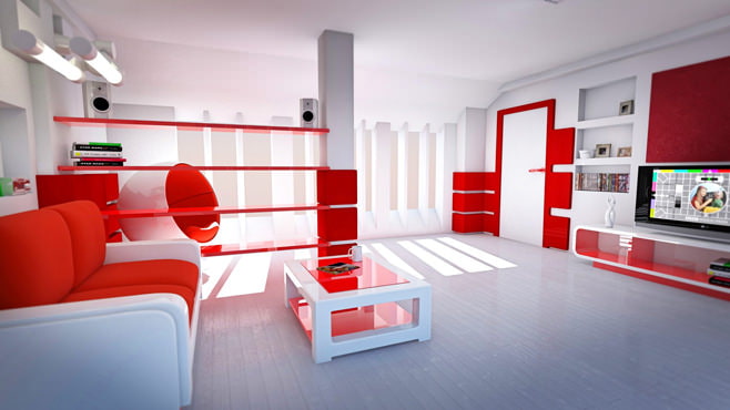 صورة غرفة جلوس حمراء