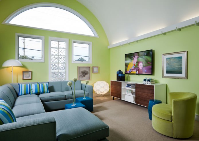 Zelená v obývacej izbe