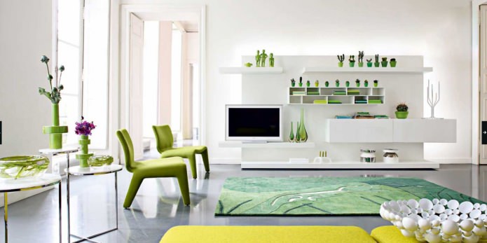 zelená v obývacím pokoji