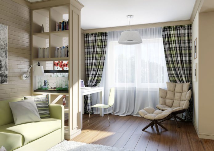 design obývacího pokoje s pracovnou