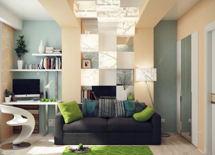 dizajn obývacej izby s pracovňou