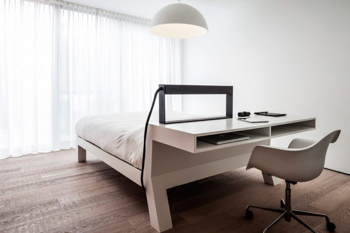 spintelės dizainas miegamajame lovos papėdėje