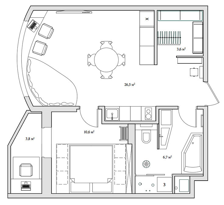 Aménagement d'un appartement créatif de 47 m². m.