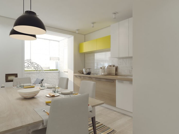 keuken in het ontwerp van een 3-kamer appartement