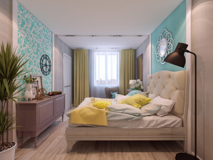 Phòng ngủ trong thiết kế của một căn hộ có diện tích 80 mét vuông. m.