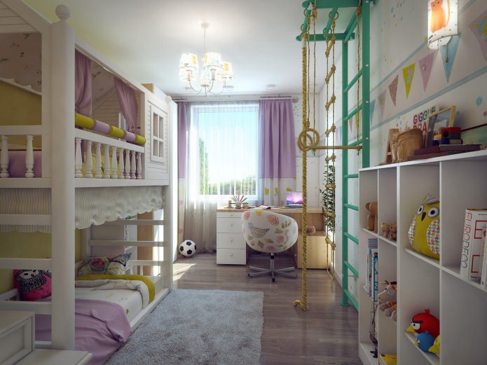 phòng trẻ em trong thiết kế của một căn hộ có diện tích 80 sq. m.