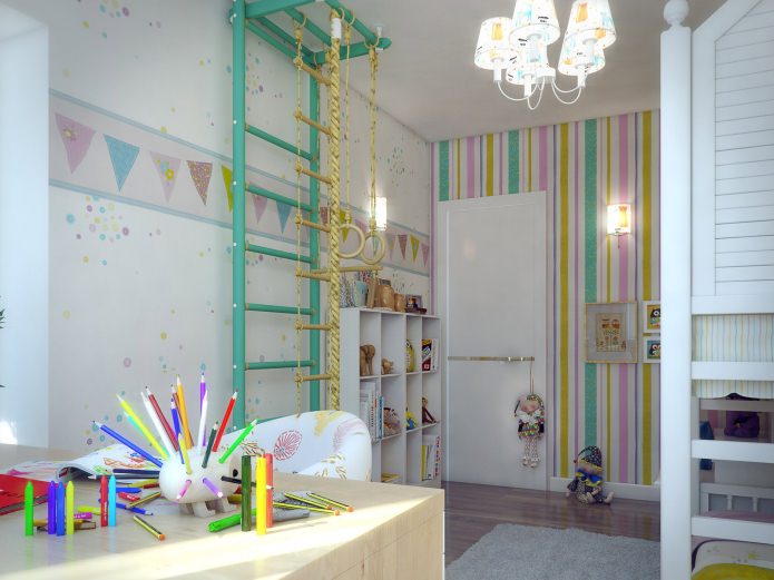 غرفة أطفال في تصميم شقة مساحتها 80 مترًا مربعًا. م.