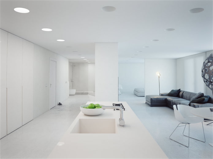obývacia izba v bielej farbe