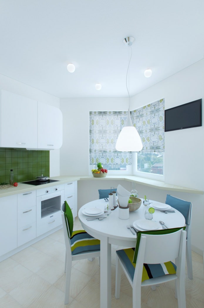 Nhà bếp-phòng ăn trong thiết kế của một căn hộ có diện tích 55 mét vuông. m.