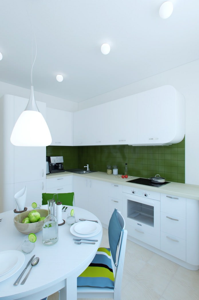 غرفة المطبخ وتناول الطعام في تصميم شقة 55 متر مربع. م.