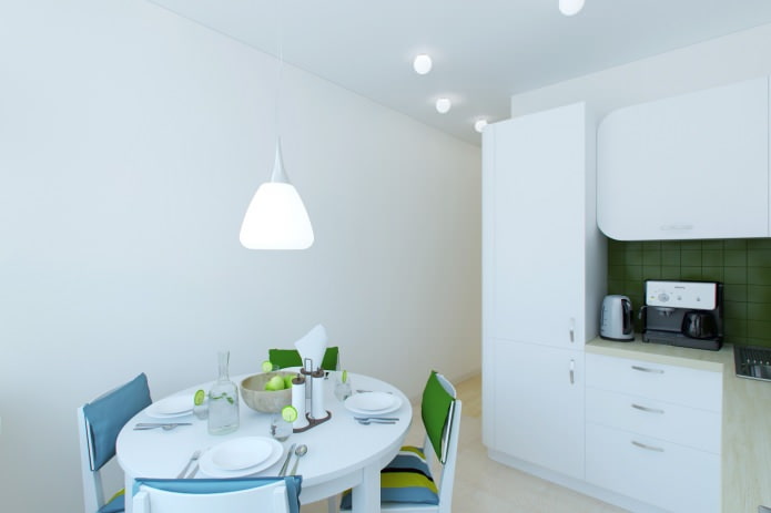 dapur-ruang makan dalam reka bentuk sebuah apartmen seluas 55 sq. m.