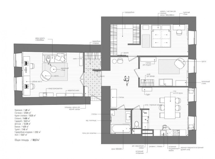 layout af en 3-værelses lejlighed
