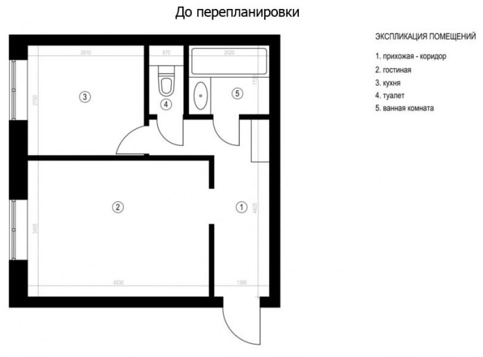 de indeling van het appartement is 37 m². m.