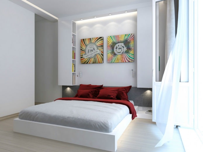 camera da letto nel design degli interni di un monolocale di 47 mq. m.