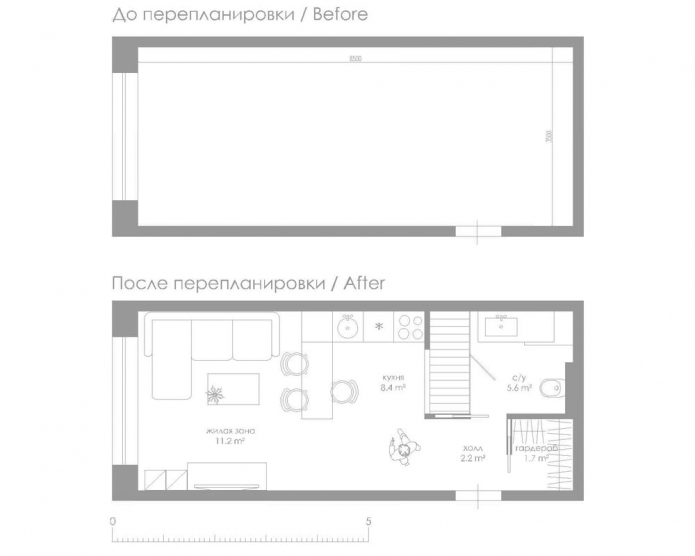layout do estúdio 29 sq. m.