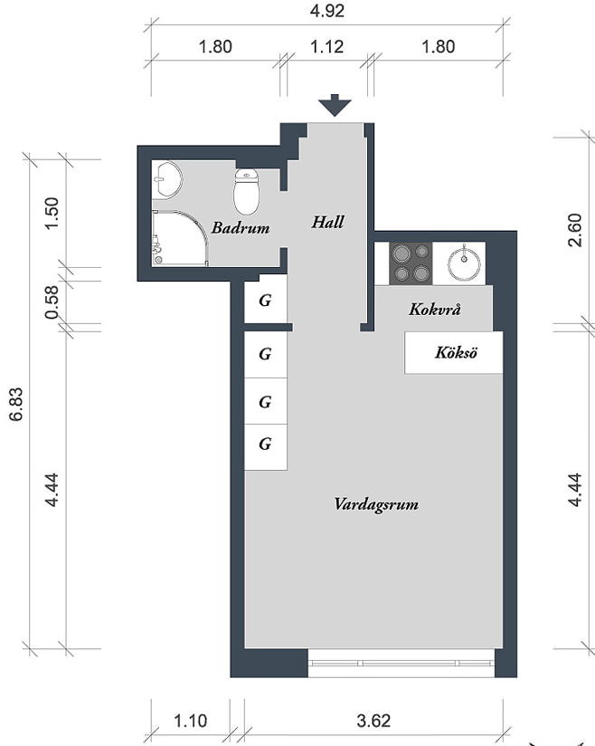 conception d'appartement 27 m². m.