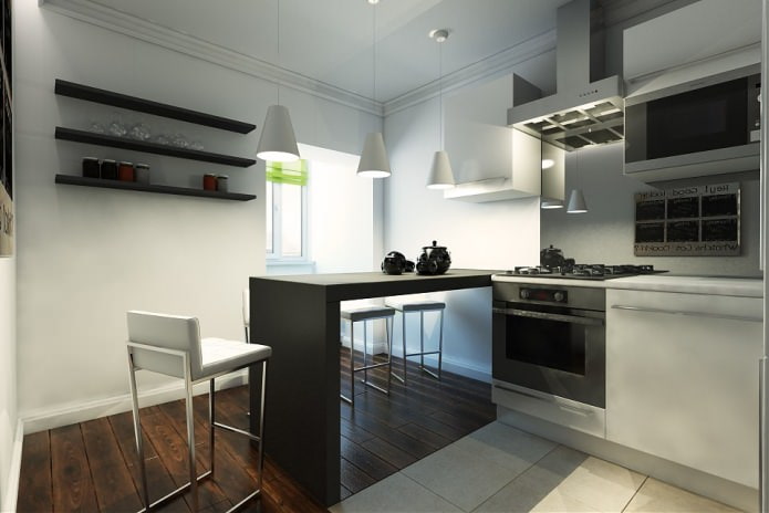 køkken i et designprojekt af en 2-værelses lejlighed