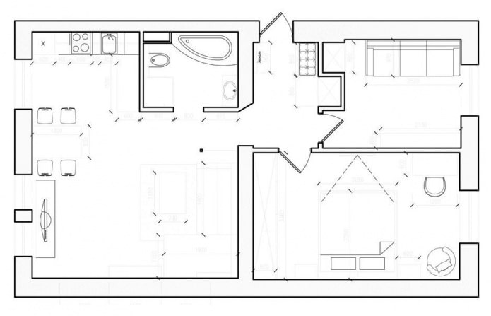 indeling in het ontwerpproject van een 3 kamer appartement
