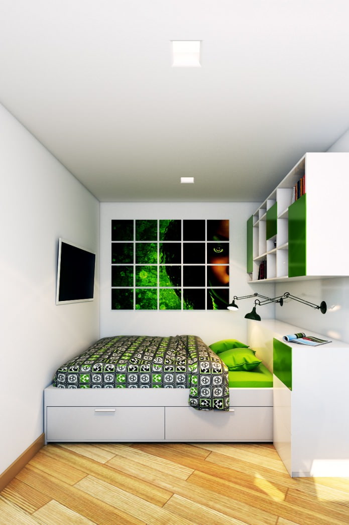 спалня в дизайна на двустаен апартамент в панелна къща