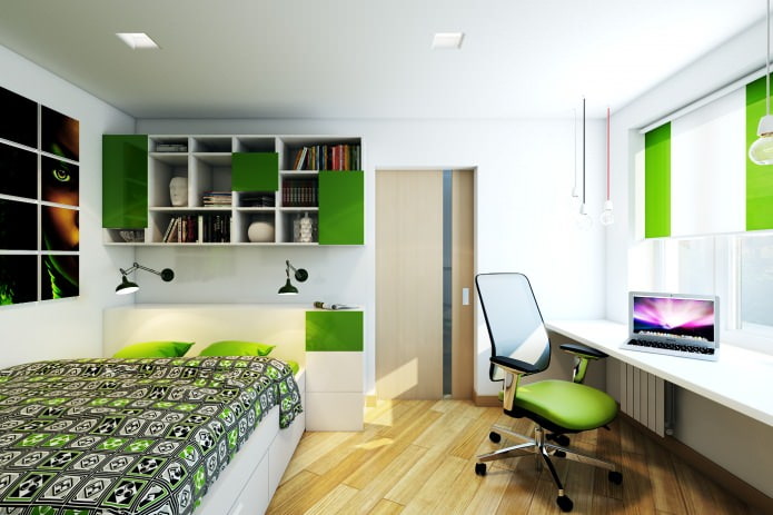 camera da letto nella progettazione di un appartamento di due stanze in una casa a pannelli