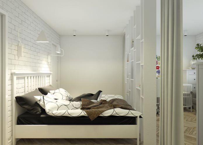 غرفة نوم مع حضانة في تصميم شقة 65 متر مربع. م.