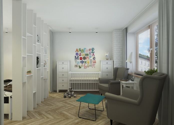 ložnice se školkou v designu bytu 65 m2. m.