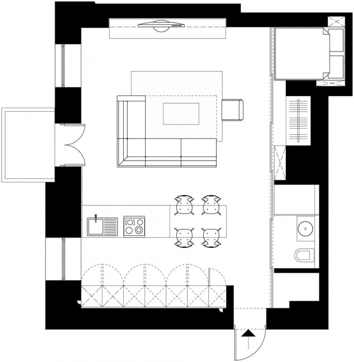 studio-indeling 50 m²