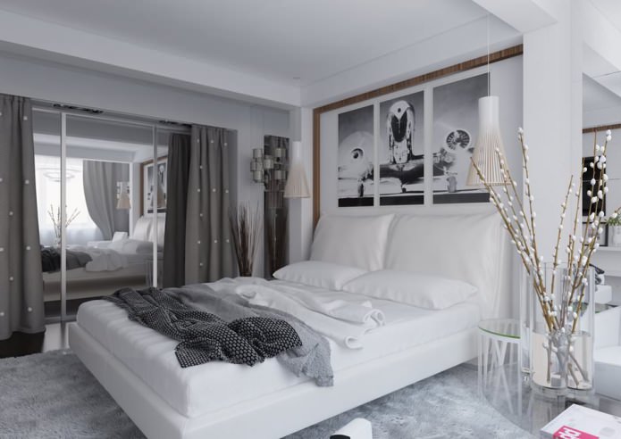 Phòng ngủ trong nội thất của một căn hộ có diện tích 54 mét vuông. m.