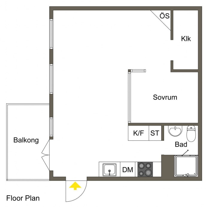 studijos tipo apartamentų išplanavimas 34 kv. m.