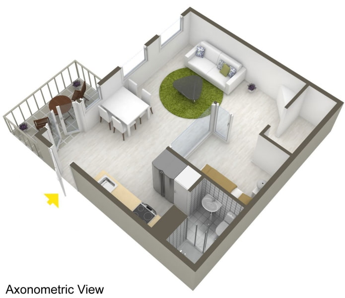 indeling van een studio-appartement 34 m². m.