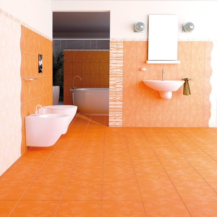 Oranžs vannas istabas dizains