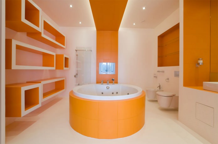 Oranssi kylpyhuone