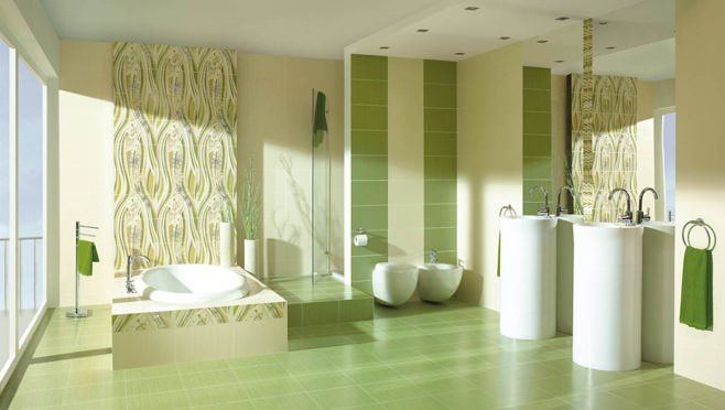 Foto van een groene badkamer