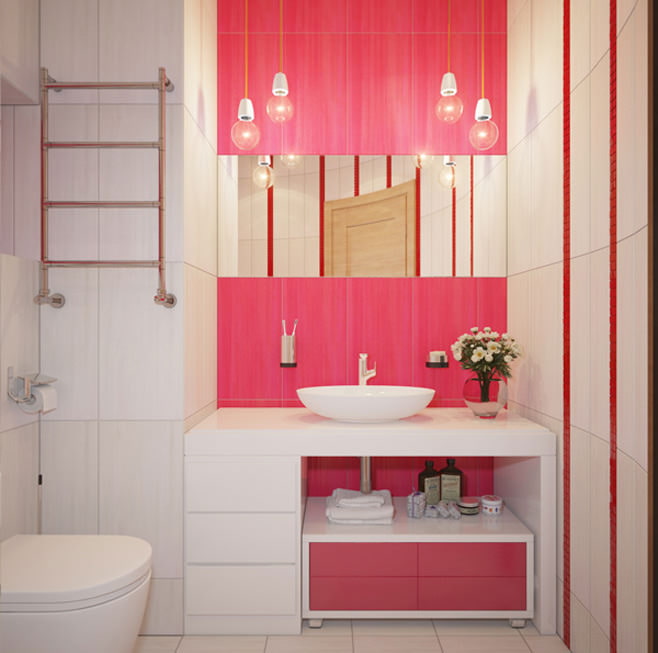 phòng tắm màu hồng