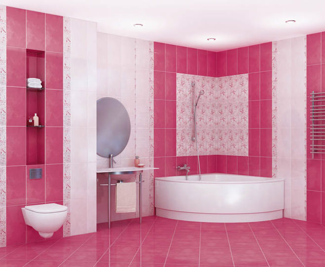 roze badkamer foto