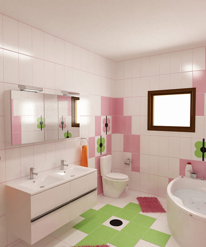 koupelna v růžové barvě