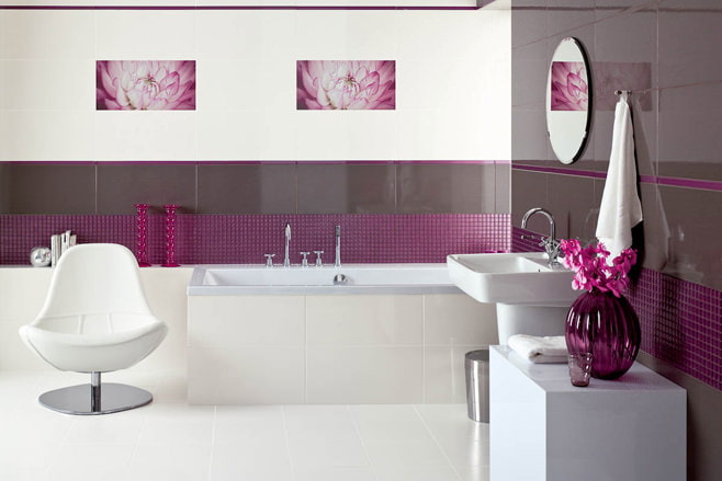 růžové koupelnové fotografie