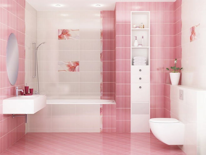 koupelna v růžové barvě