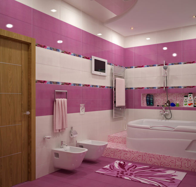 bilik mandi dengan warna merah jambu